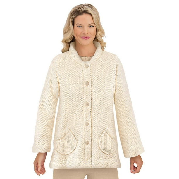 Collections Etc. Women's Textured Wide Button Down Fleece Night