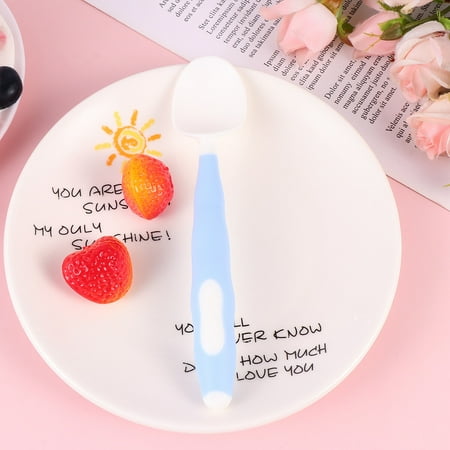 

baby spoon and fork 2pcs in 1 Set Baby Food Supplement Feeding Tableware Fork Spoon Combination Set Practice Feeding Tools for Infant Baby(Sky-blue)