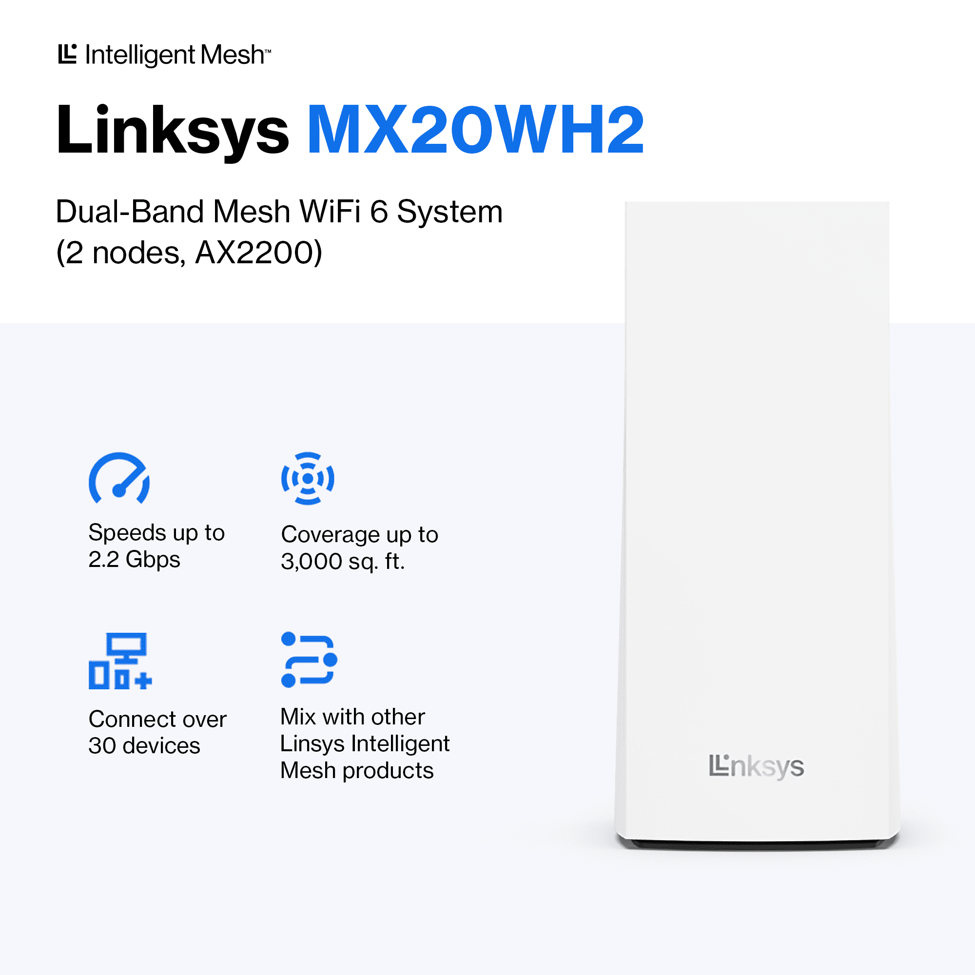 Linksys AX2200 Dual-Band Mesh WiFi 6 System - 2.2 Gbps Wireless