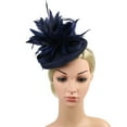 thumbnail image 2 of NMMUED Formal Fascinator Hats Women Church Dress Hat with Feathers Mesh Netting Wedding Guest Garden Party Tea Party Elegant Headpiece Navy, 2 of 9