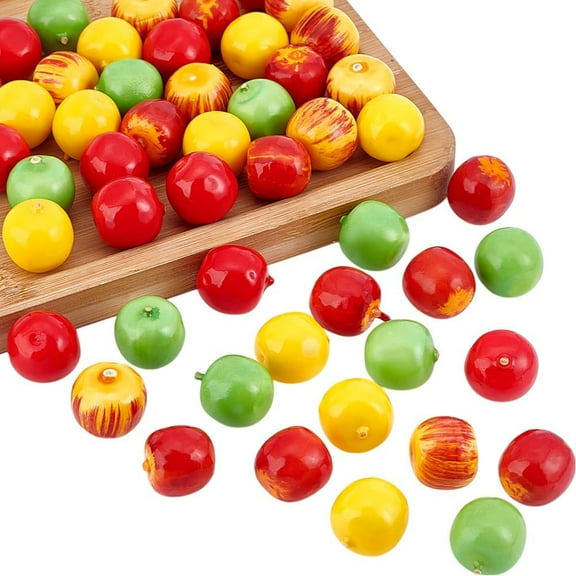 50pcs 5 Styles Artificial Mini Cute Apples Red Green Yellow Fake Fruit Apples Decorative Fruit for Kitchen Photography Props Model Party Decoration 0.8 inch