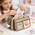 thumbnail image 5 of Big Capacity Pencil Case with 3 Compartments, Large Pencil Pouch Pen Bag Organizer for Office Essentials,Brown, 5 of 7
