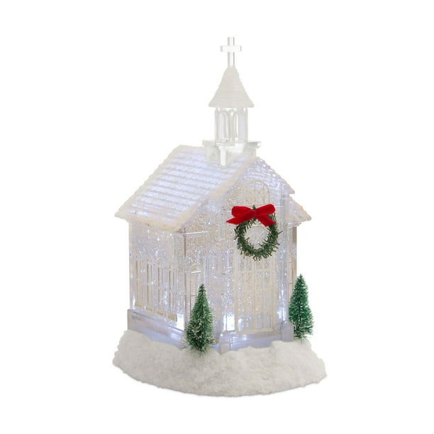 Set of 2 LED Church Snow Globe with Hour Timer Battery Operated 10.5