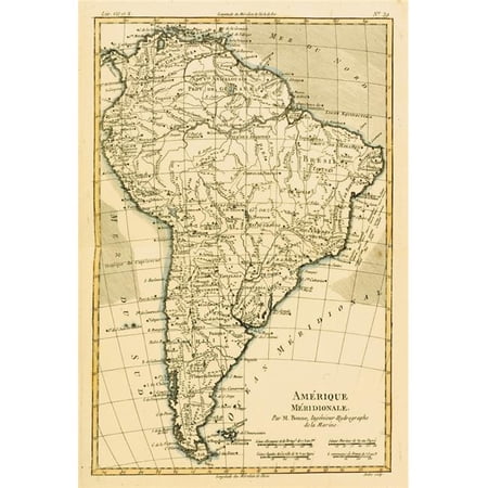Posterazzi Map of South America Circa.1760 From Atlas De Toutes Les Parties Connues Du Globe Terrestre by Cartographer Rigober Poster Print - Large - 24 x 36