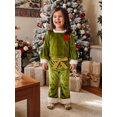 thumbnail image 3 of RUINIXCW Toddler Baby Girl Christmas Outfit Infant Baby Girls Fall Winter Clothes Furry Trim Heart Printed Velvet Shirt Tops and Belt Flare Pants Set, 3 of 10