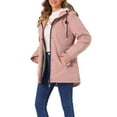 thumbnail image 4 of Abrigo parka para mujer Inspire Chic con cinturón, bolsillos, mangas largas y capucha de piel sintética, color rosa, 4 of 6