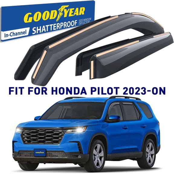 Goodyear Shatterproof in-Channel Window Deflectors for Honda Pilot 2023-2026, Rain Guards, Window Visors for Cars, Vent Deflector, Car Accessories, 4 pcs - GY008076