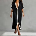 thumbnail image 2 of XIAONU Womens Solid Maxi Dress Short Sleeve Collared Contrast Split Shirt Dress, 2 of 4