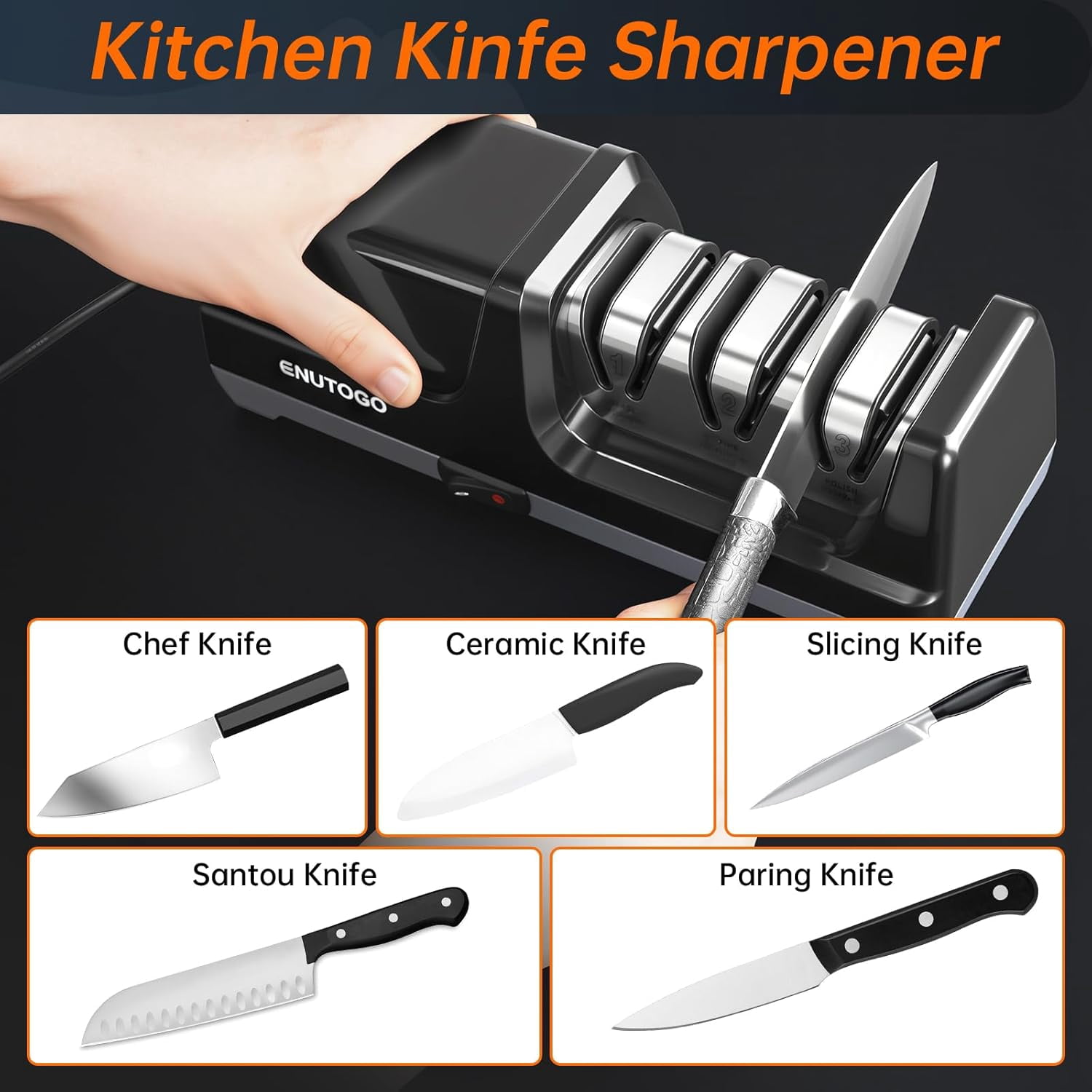 Professional 3-Stage Electric Knife Sharpener with  Abrasive for Kitchen Knives