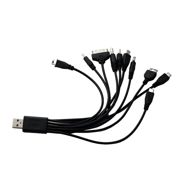 GJX Black Portable USB 10 in 1 Charge Cable Multi Charger