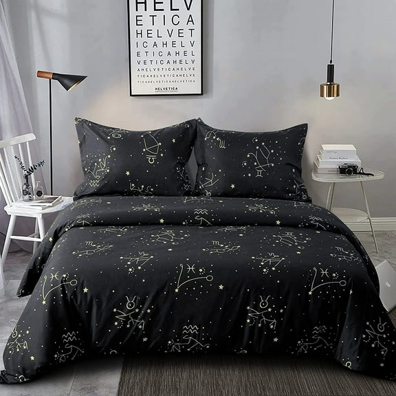 Microfiber Twin Duvet Cover Set, 2 Pieces Ultra Soft Constellation Printed Comforter Cover Set with Zipper Closure and Corner Ties