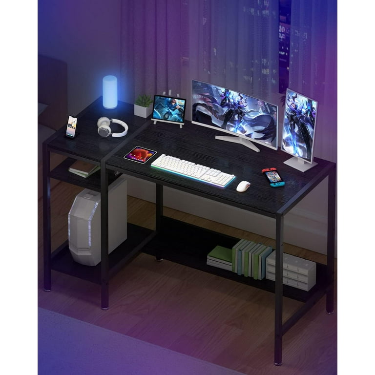 Computer Desk 38 Gaming Desk Home Office Desk with Storage Small Desk with Monitor Stand Writing Desk for 2 Monitors Adjustable Storage Space