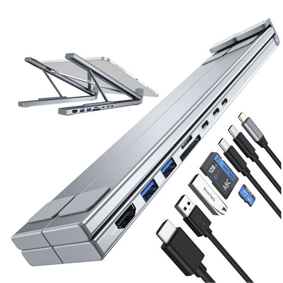 USB C Laptop Docking Station Stand, USB C Dock Tablet Stand, 8 in 1 USB C Hub with 4K HDMI, 2 USB 3.1, PD 100W, Universal Dock Station for MacBook Pro/Air/Dell/HP/Surface/Lenovo, Plug and Play