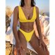 thumbnail image 2 of Traje de baño para mujer Cuello en V Color puro Talle alto Espalda en T Correas regulables 9 Forma Botón trasero Trajes de baño divididos para playa Amarillo M, 2 of 6