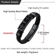U7 Punk Men Boy Bracelet Genuine Leather Cross Skull Black Bracelet Adjutable Stainless Steel Wristband for Father's Day Gift,19cm/7.5 Inch