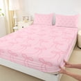 thumbnail image 3 of Feelyou Cartoon Pink Bowknot Queen Sheet Sets, Princess Kawaii Ribbon Flat Sheet, Teens Kids Girls Women Queen Fitted Sheet, Super Cozy Room Decor, 4-Piece, 3 of 7