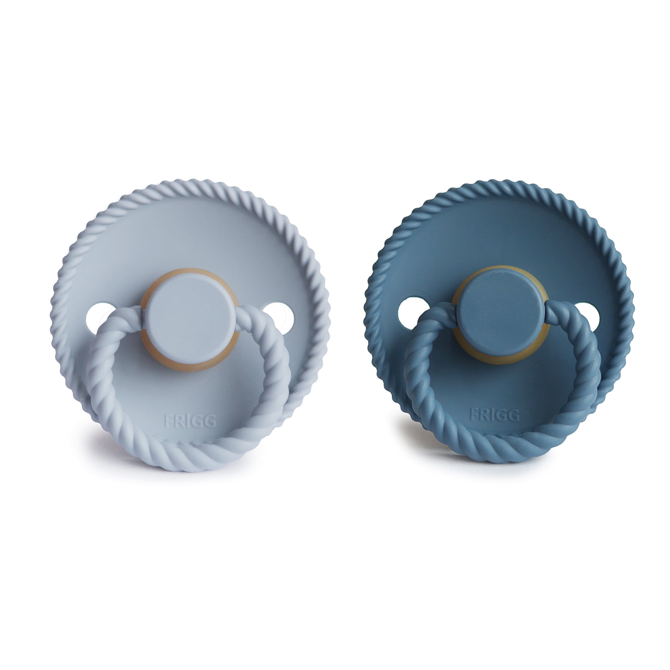 FRIGG Rope Natural Rubber Baby Pacifier 2-Pack, 0-6 Months, Powder Blue/Ocean View