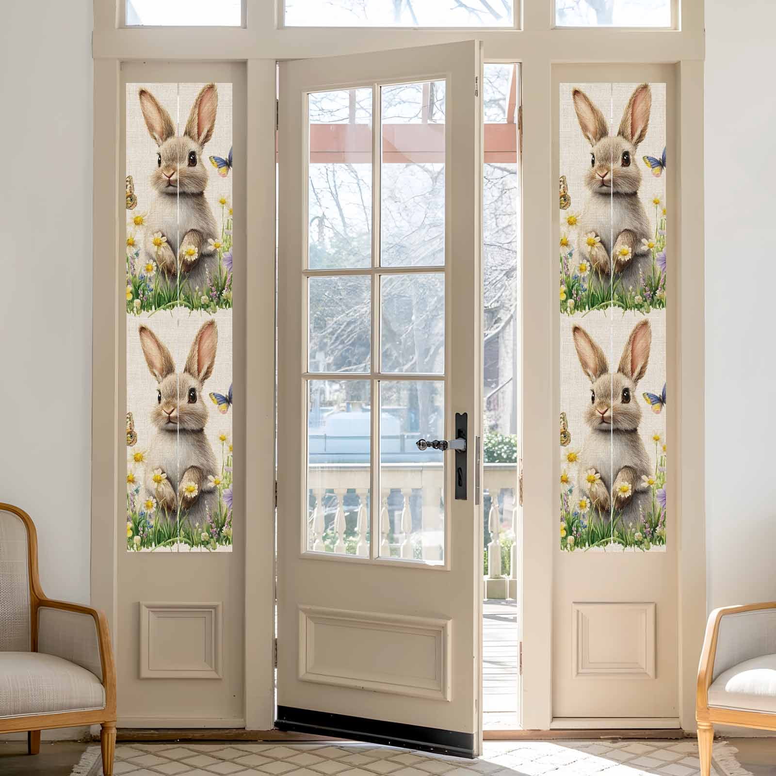 Bunny Window Privacy Film, Easter Rabbit Frosted Glass Window Clings Static Cling UV Heat Blocking Reusable Door Sticker for Bathroom 29.5 x 118 Inch