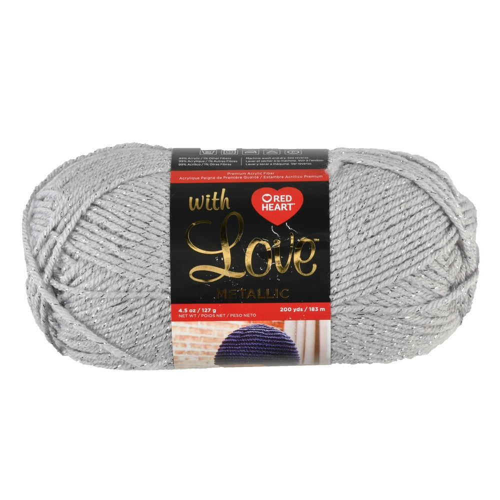 Red Heart with Love Metallic Light Grey Yarn, 1 Each