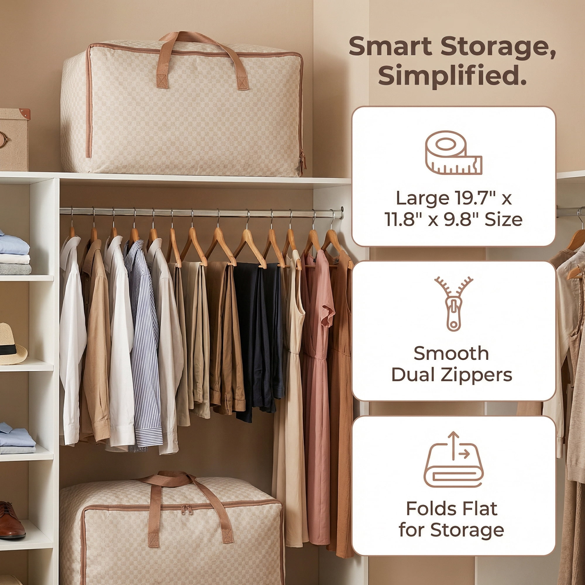 Unique Bargains Storage Floral Moving Bags for Organizing Clothing Brown 19.7"x11.8"x9.8"