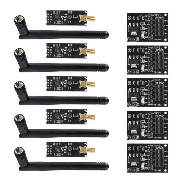 Módulo Inalámbrico NRF24L01+PA+LNA con Antena de 1100 Metros de Alcance con Adaptador de Módulo Inalámbrico NRF24L01 (5 Unidades)