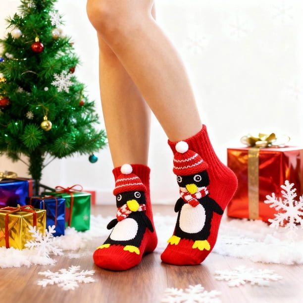 Calcetines navideños de crochet hechos a mano | Calcetines de punto cálidos y acogedores para niñas, mujeres y adolescentes | Calcetines térmicos suaves y elásticos de poliéster y elastano, ideas de