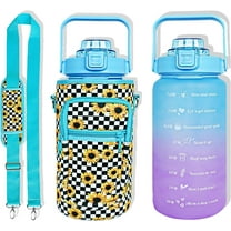 64 oz Water Bottle with Straw & Sleeve motivational BPA-free Half Gallon Water Bottle Holder with Strap Aesthetic Water Jugs for Drinking with Handle for Gym Women Men Sunflower
