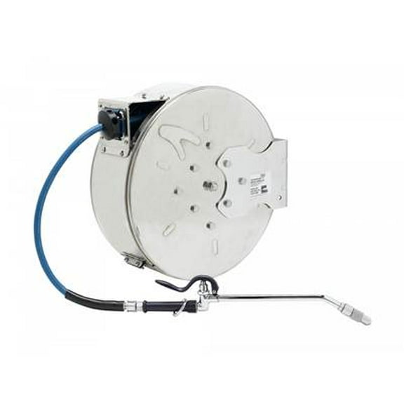 T&S Brass - 3/8'' x 50' Enclosed Stainless Steel Reel w/ Extended Spray Wand HOSE REEL