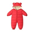thumbnail image 2 of Winter Romper for Baby Boys Girls Warm Down Jumpsuit Double Zip Hooded Jacket Thicken Coat Snowsuit Red 0-3 Months, 2 of 7