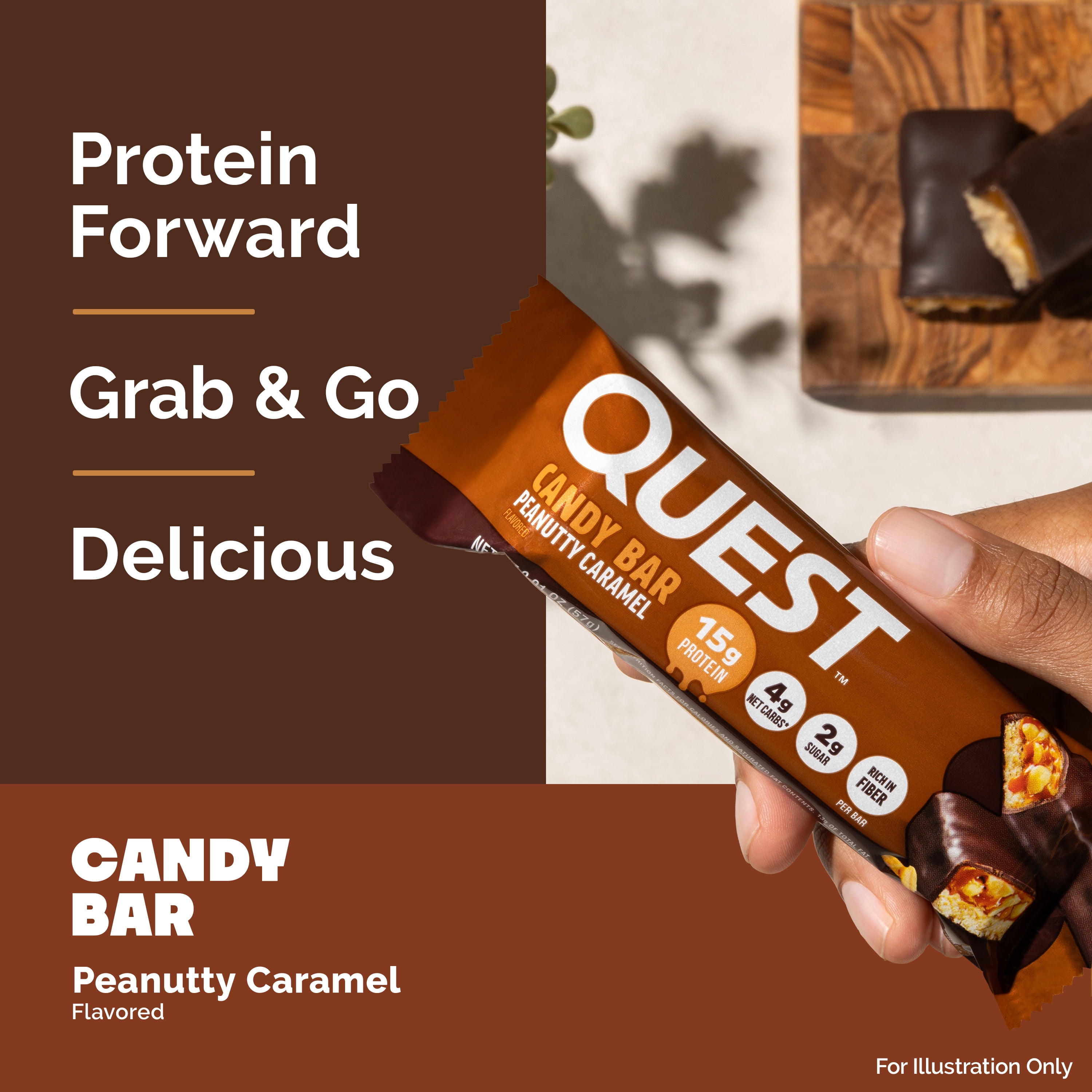 Quest Protein Candy Bar, Peanutty Caramel Flavor, Protein Bars, Low Sugar, Gluten Free, 12 Count