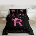 thumbnail image 2 of Manfei Personalized Initial Alphabet R Full Size Comforter Sets 3-Piece for Teens Adults,Kawaii Ribbon Bowtie Bedding Comforter Set,Black Pink Lightweight Bedding Sets,Blingg Litter Home Decor, 2 of 8