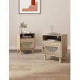thumbnail image 1 of Rattan Nightstand Set of 2 with Charging Station, Boho End Table, Side Table with USB Ports & Power Outlets，1 Storage and Solid Wooden Legs for Bedroom, Living Room, 1 of 5