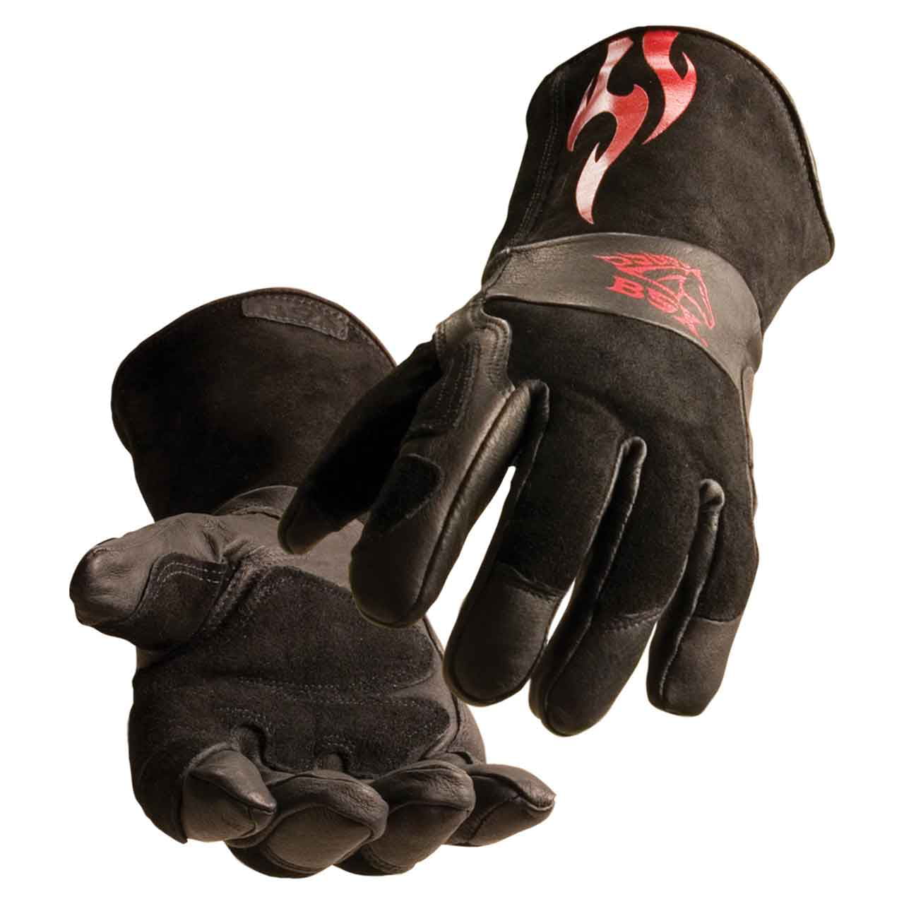 Black Stallion BS50 BSX Advanced Fit Stick Glove Black w/ Red Flames Large 