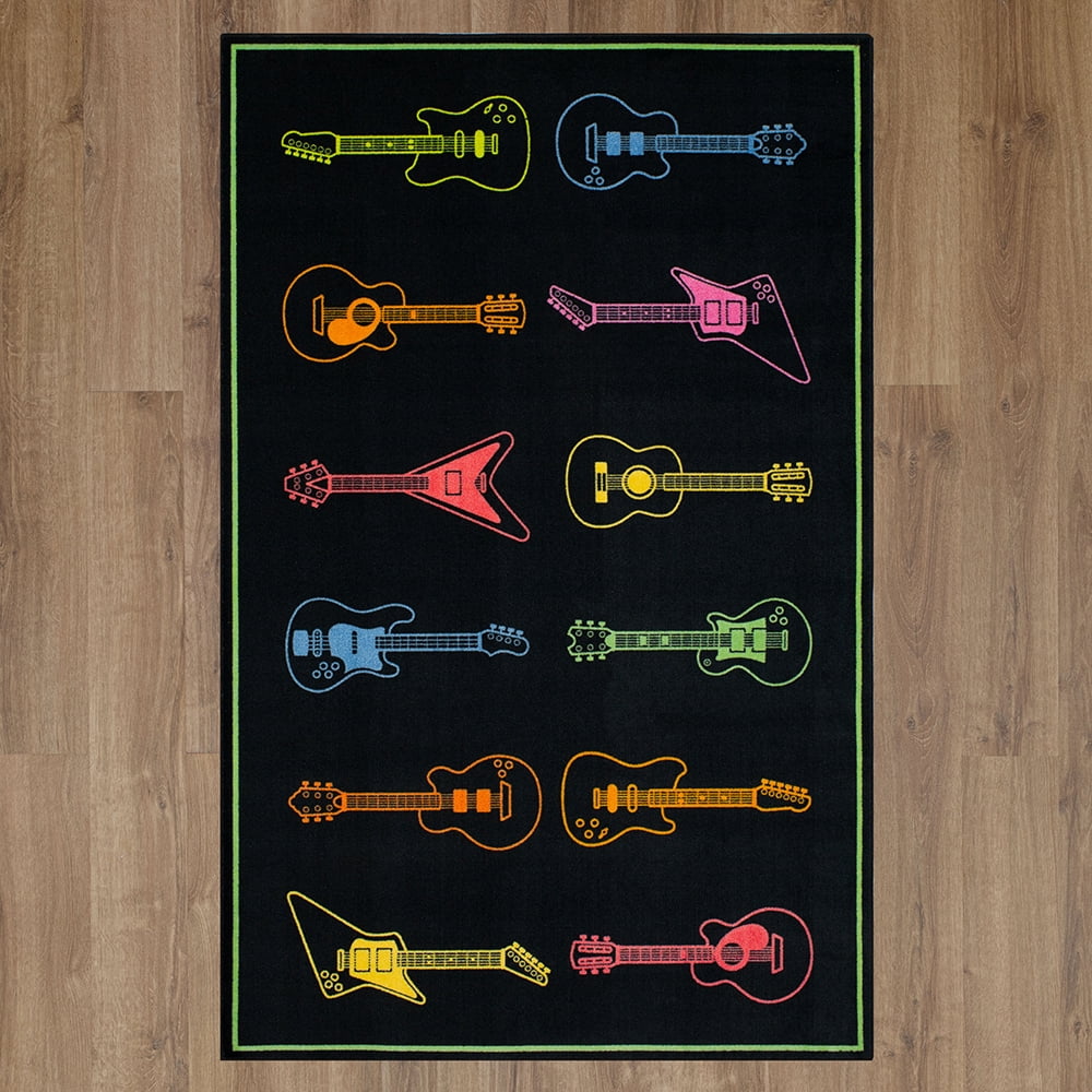 Mohawk Home Neon TunesPrinted Indoor Area Rug in Black, 5'x8'