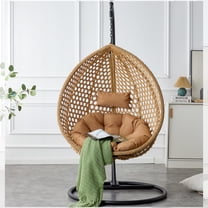 TesNus Hanging Egg Chair with Stand, Yellow Wicker Egg Swing Chair with Cushion, Indoor Outdoor Hammock Chair for Bedroom Patio Garden
