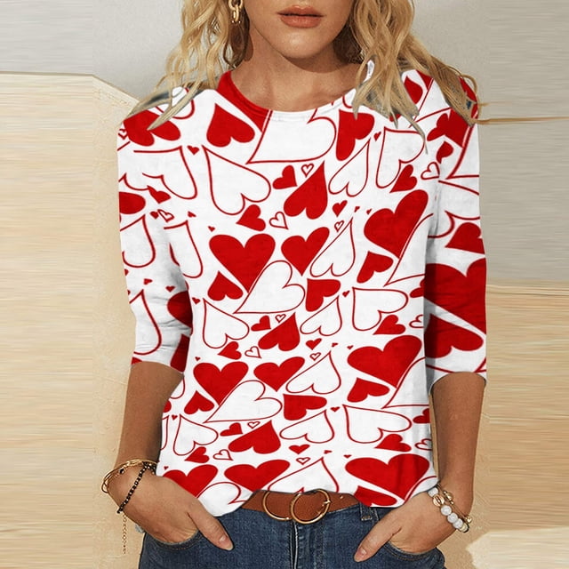 Puntoco - Camiseta holgada con estampado de moda para mujer, blusa de manga 3/4 de longitud media, cuello redondo, tops casuales Puntoco Puntoco-3607