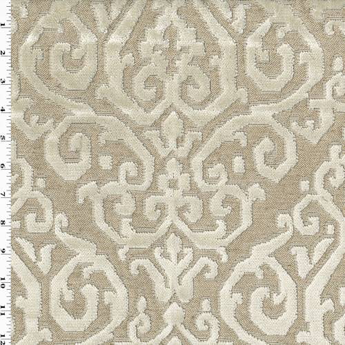 Beige/Ivory Baroque Velvet Jacquard Home Decorating Fabric, Fabric By the Yard