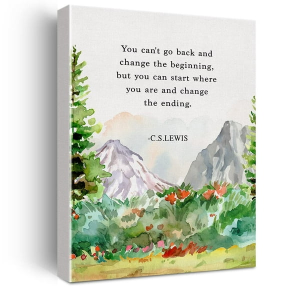 Positive Wall Art Canvas  Inspirational You Can't Go Back and Change the Beginning Quote Poster Artwork Watercolor Literary Painting for Home Wall & Tabletop Decor poster