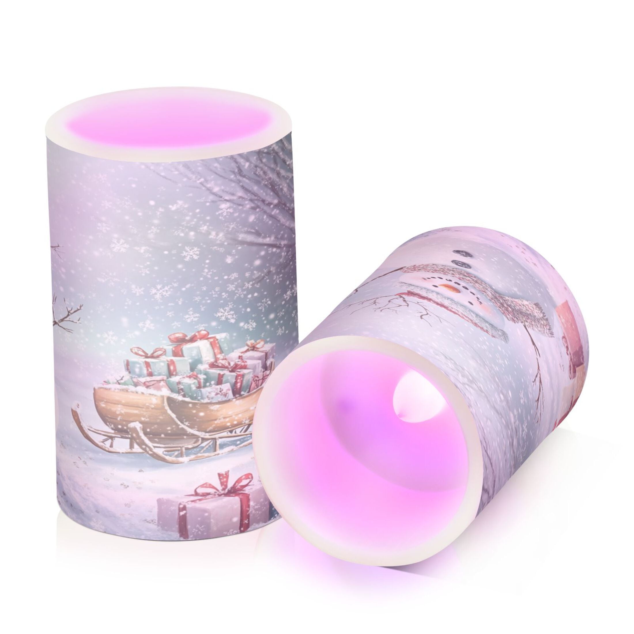 WOBOGO Size Combo Candle Flickering Flameless with Remote Control and Timer for Romantic Atmosphere Snowman Next To A Sleigh Full Of Presents