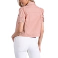 thumbnail image 3 of CHAQUETA DE JEAN PARA MUJER INSPIRE CHIC, CON MANGAS CORTAS Y PUFF, CUELLO CAÍDO, COLOR ROSA, TALLA M, 3 of 6