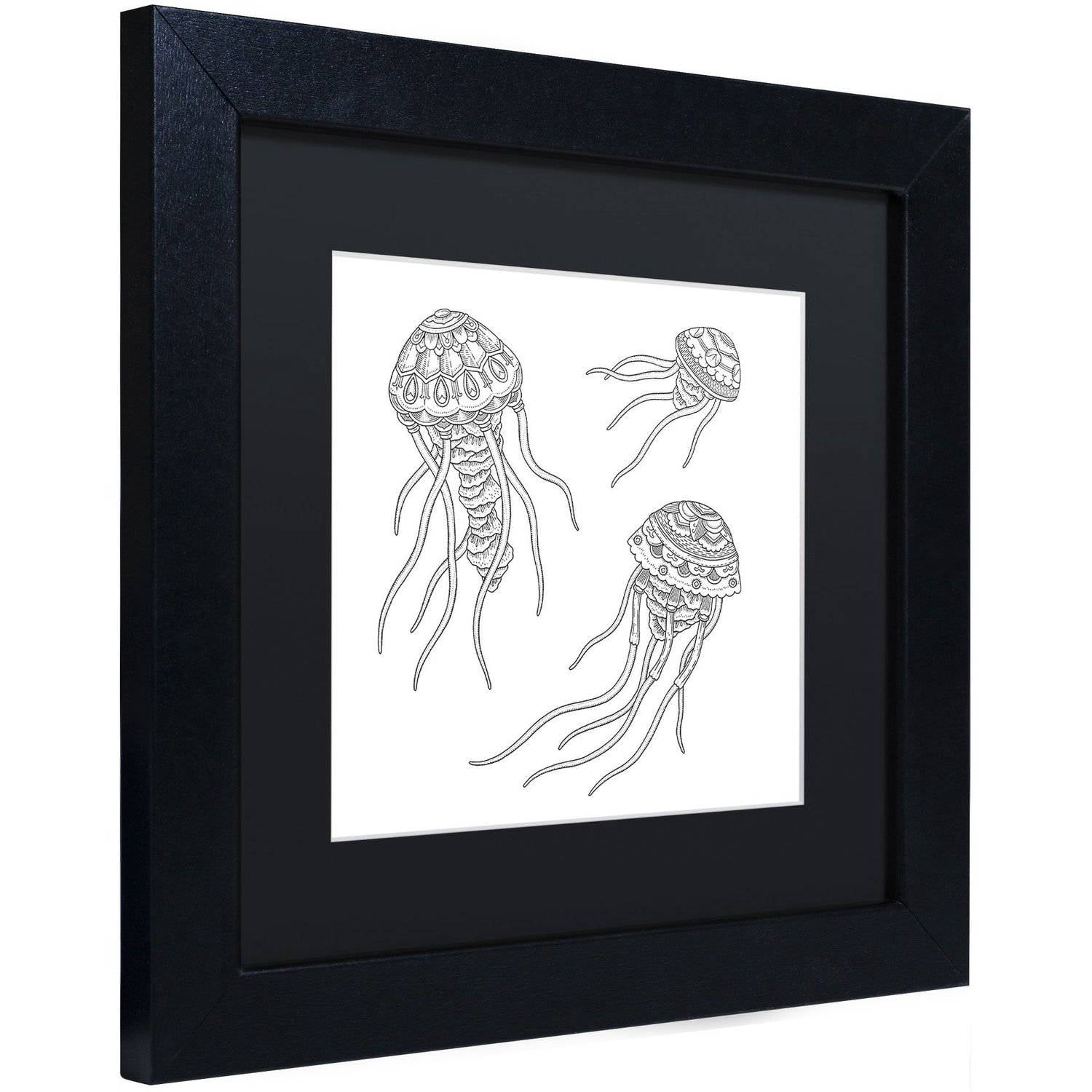 Trademark Fine Art 'Jellyfish Family' Canvas Art by Filippo Cardu Black Matte, Black Frame