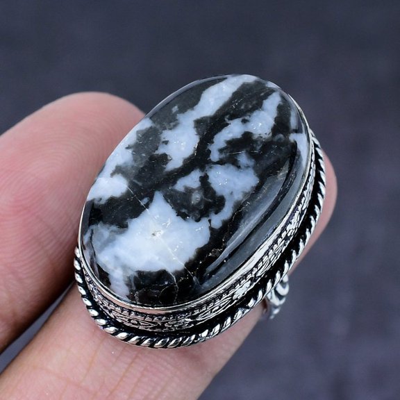 Natural Zebra Jasper Gemstone Handmade 925 Steling Silver Gift Ring Size 7