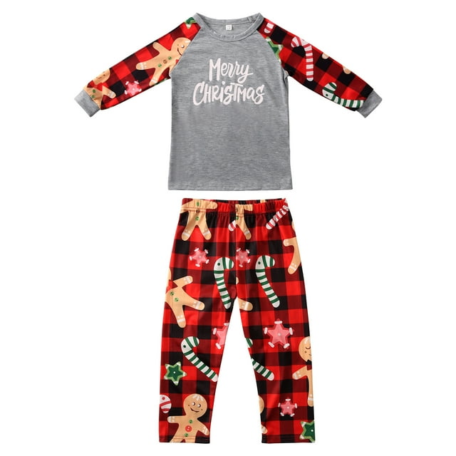 Kmbangi T-shirt Lettre Mignonne et Pantalon Imprimé de Noël Pyjamas Parent-Enfant
