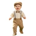 thumbnail image 2 of Auroural 6-9 Month Clothes Boy Infant and Toddler Long Sleeve Bodysuit Crawling Suit Top and Rompers Long Pants and Hat and Bow Set, 2 of 7