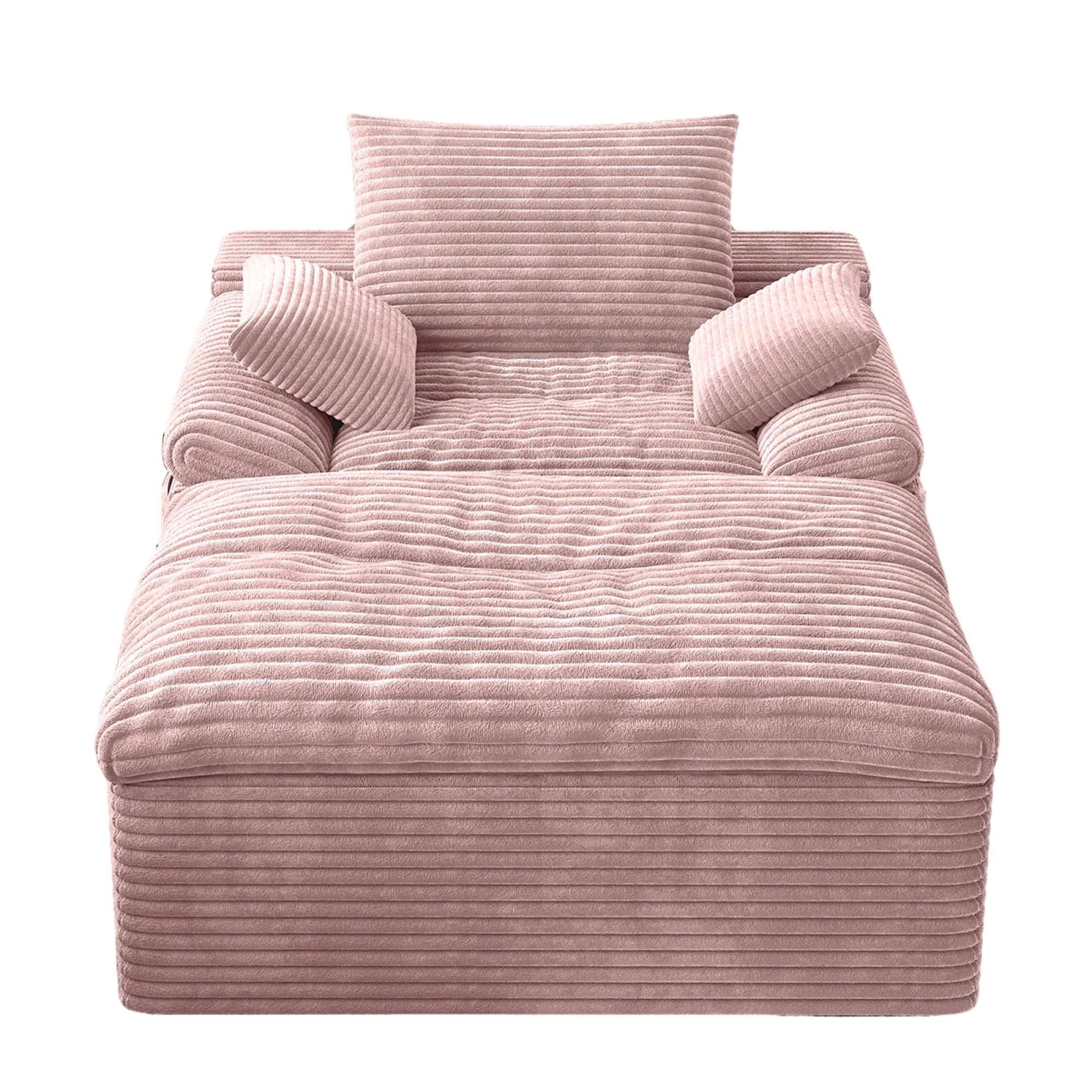 HOQBN 65" Chaise Lounge Chair Indoor,Oversized Boneless Sofa Bed with 3 Pillows,Cloud Reading Chair for Living Room Bedroom, Deep Seat Sleeper Couch, No Assembly Required,Baby Pink