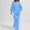 Light Blue, variant on Womens Casual Two-Piece Outfit V-Neck Long Sleeve Top High Waist Straight Leg Pants with Pockets Cotton Linen Set Light Blue XL(XL)