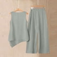 thumbnail image 6 of Zynoxe Womens Two Piece Linen Sets Elegant Button Tank Top Wide Leg Pants Plus Size Outfits Summer Business Casual Outfits with PocketsGrayS, 6 of 7
