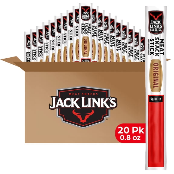Jack Link's Meat Sticks, Original ? Protein Snack, Meat Stick with 5g of Protein ? 0.8 oz. (Pack of 20)