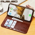 thumbnail image 4 of Musubo Étui à Rabat en Cuir Véritable pour iPhone 16 Pro 15 TP Max Portefeuille de Luxe Housse Ajustée pour iPhone 13 Pro Max 12 Pro Étui Capa tzw, 4 of 7