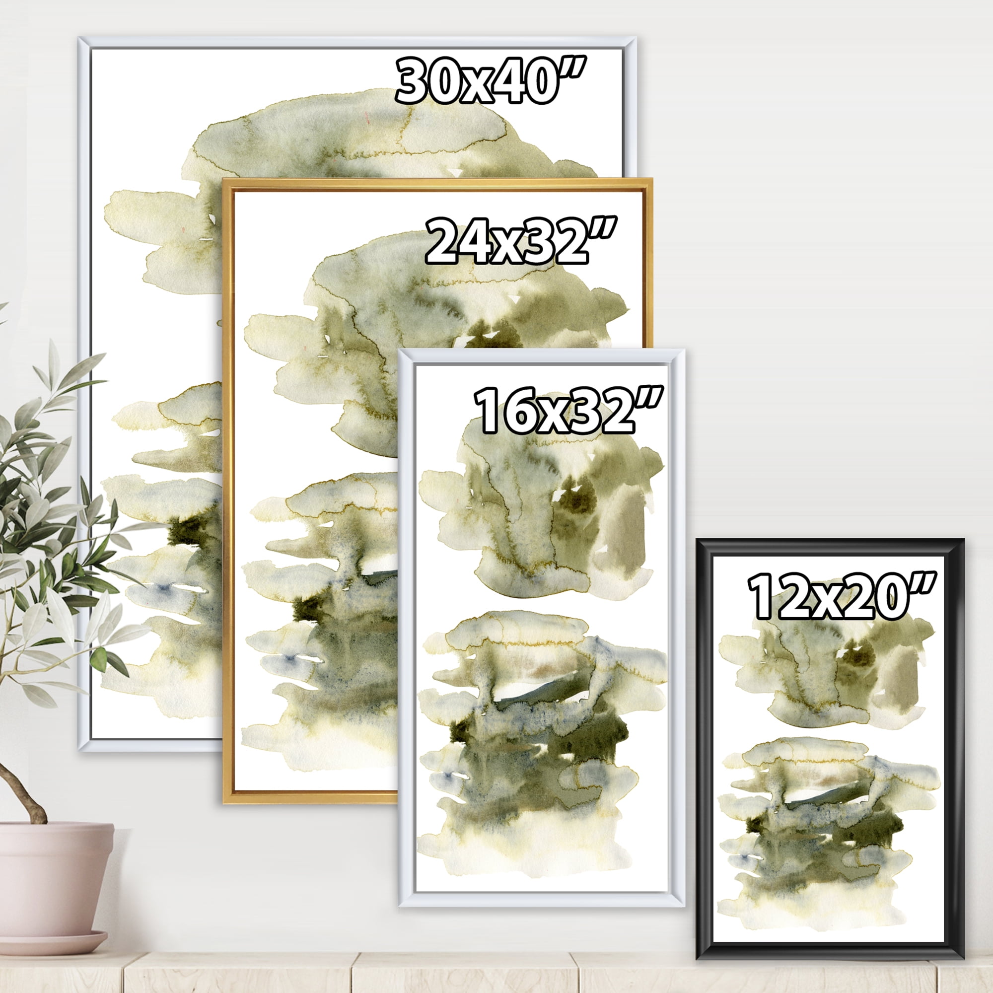 Designart 'Abstract Clouds In Dark Green II' Modern Framed Canvas Wall Art Print